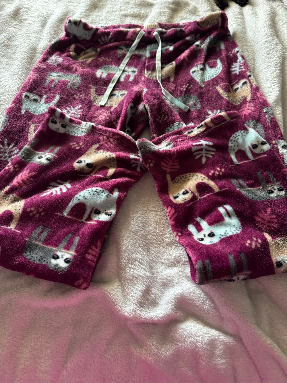 Secret Treasures Berry Plush Pajama Bottoms with Sloth Print